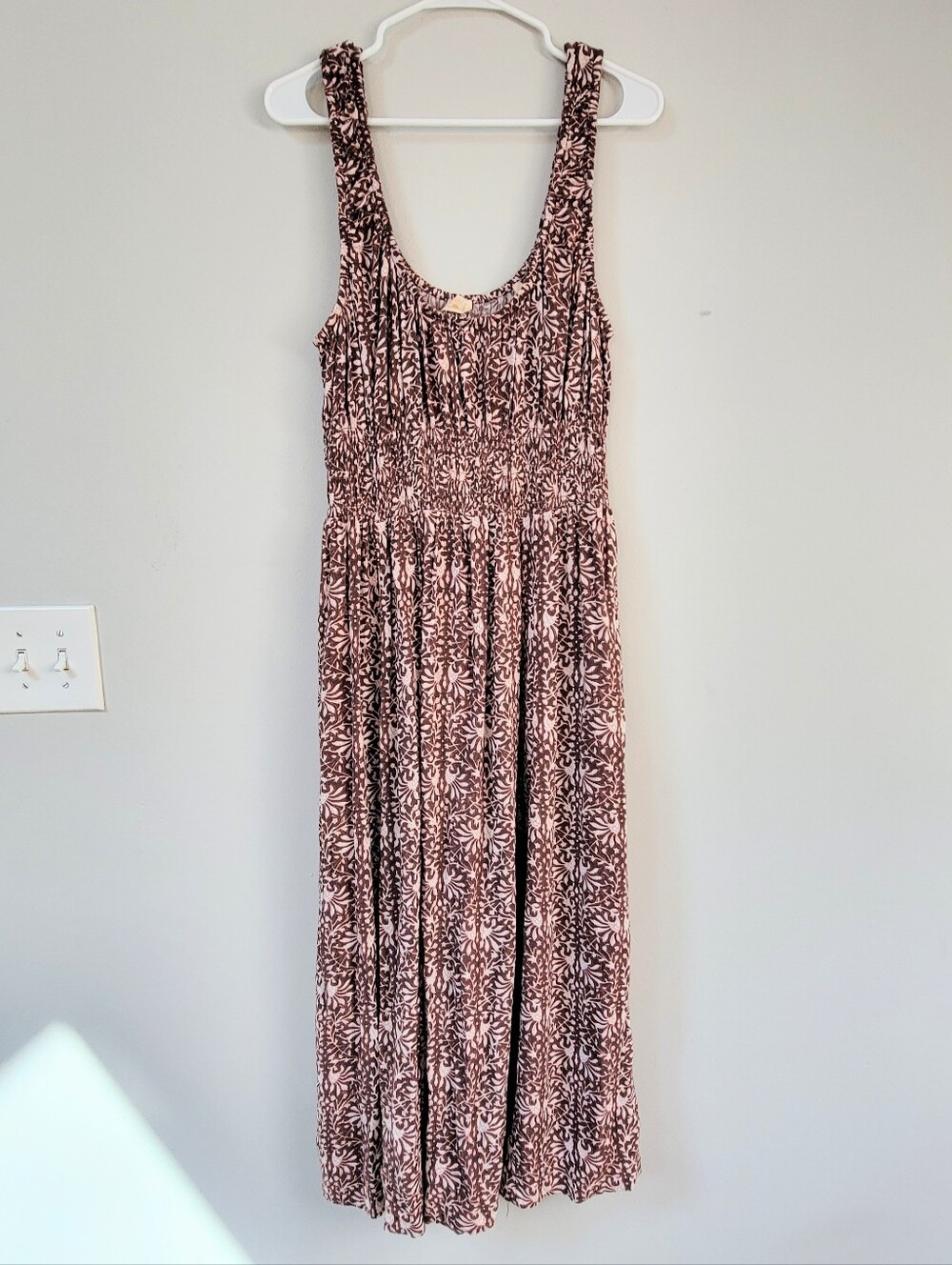 Faherty Sophia Smocked Maxi Dress Women Size L Boho Comfort Beachy Hippie